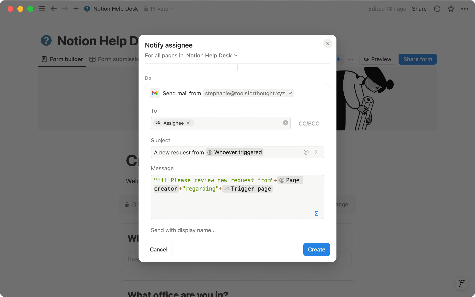 Wähle in der Aktionsliste „E-Mail senden an“ aus.